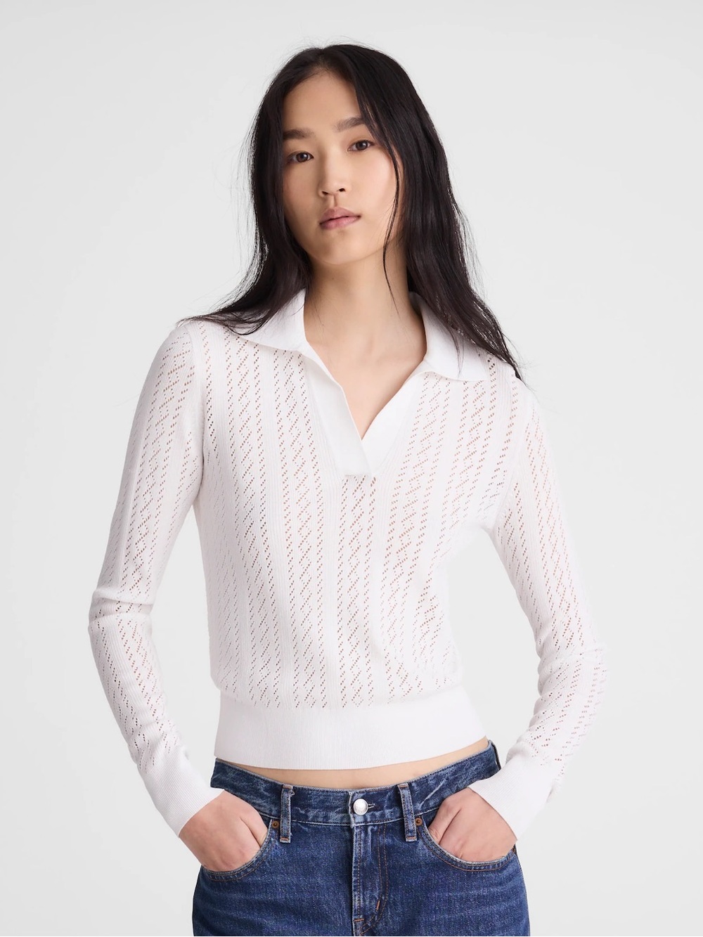 MADEWELL Pointelle-Stitch Polo Sweater, Size S